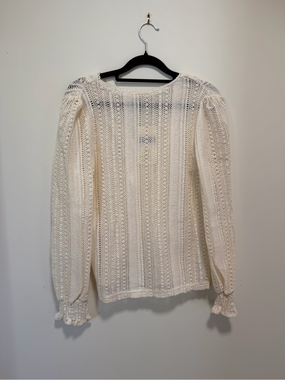 Easy Clothes Cream Crochet Knit V-Neck Pullover - Picture 2 of 2